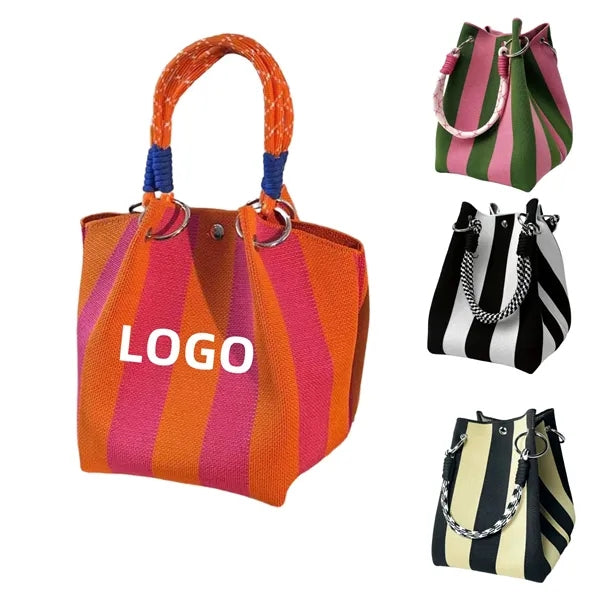Striped Knitted Woven Tote Bag Free Shipping