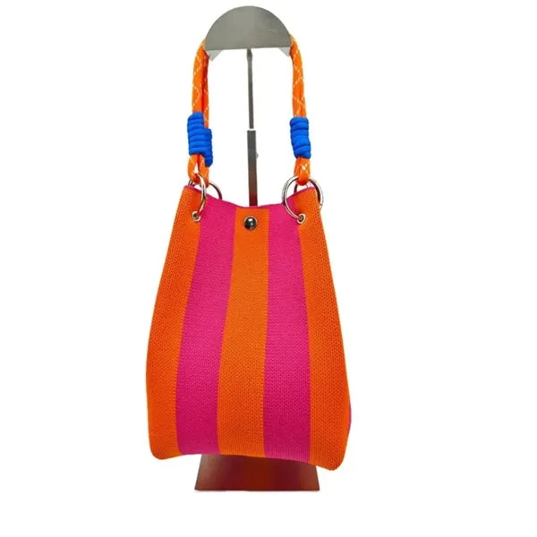 Striped Knitted Woven Tote Bag Free Shipping