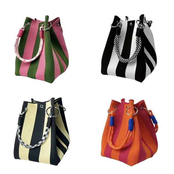 Striped Knitted Woven Tote Bag Free Shipping