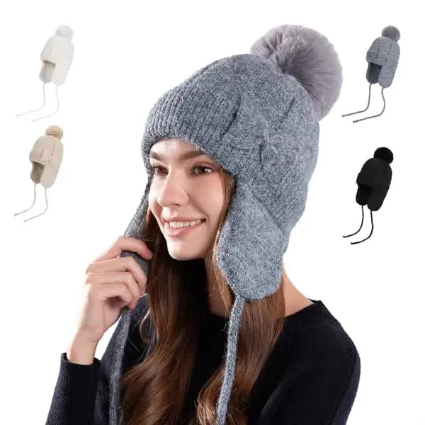 Winter Outdoor Warm Pullover Hat for Women with Bow Knit