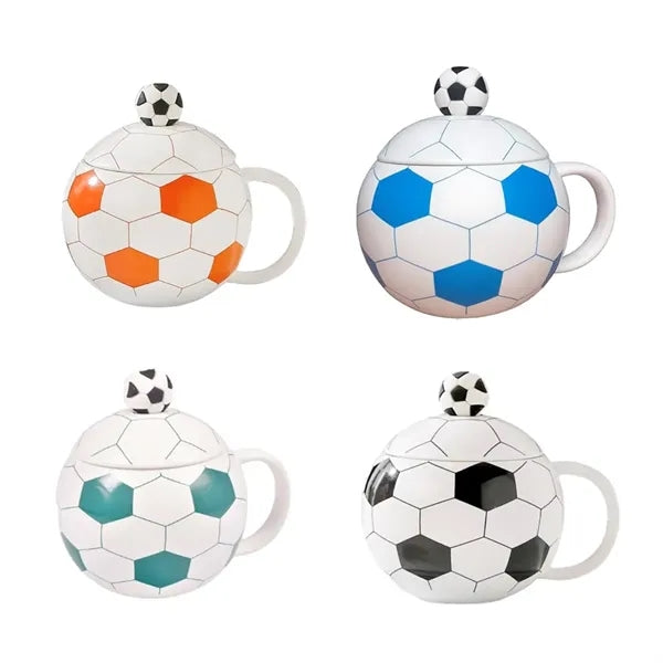 12Oz. Soccer Ball Themed Ceramic Mug with Lid