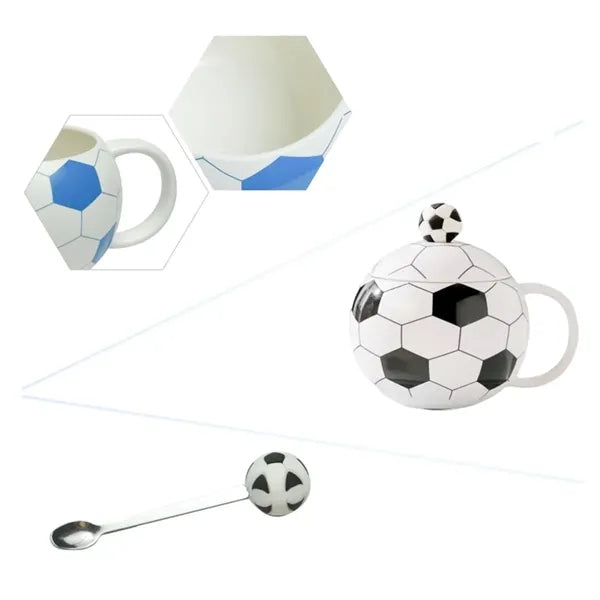 12Oz. Soccer Ball Themed Ceramic Mug with Lid