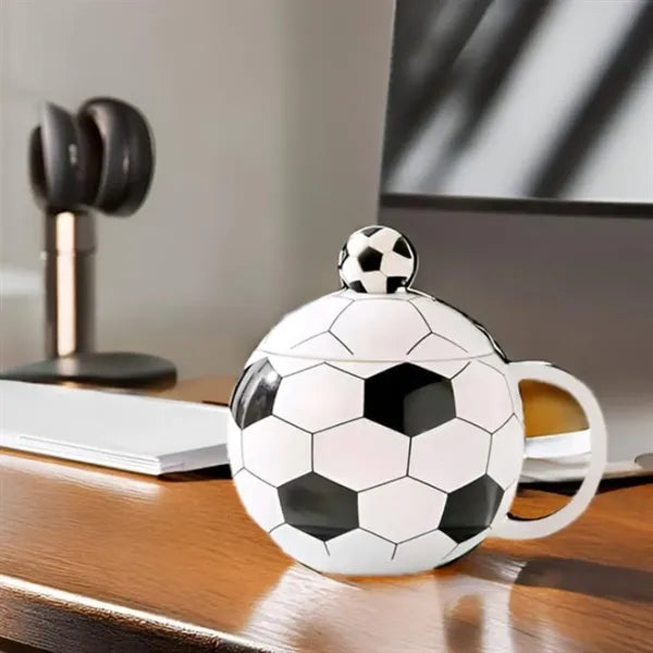 12Oz. Soccer Ball Themed Ceramic Mug with Lid
