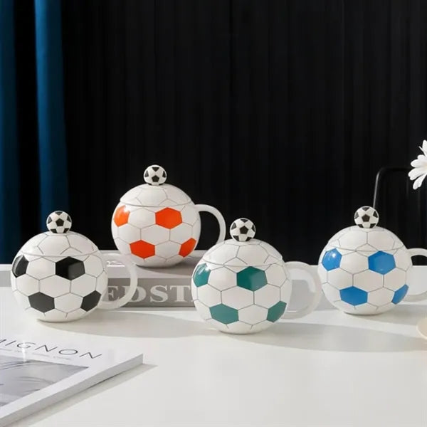 12Oz. Soccer Ball Themed Ceramic Mug with Lid