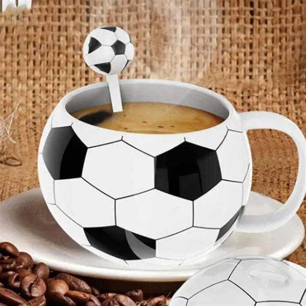 12Oz. Soccer Ball Themed Ceramic Mug with Lid
