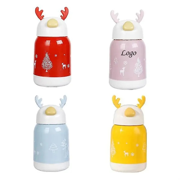 Christmas Reindeer Antlers Water Glass Cup With Lid