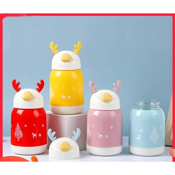 Christmas Reindeer Antlers Water Glass Cup With Lid