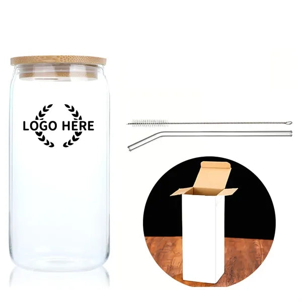 Sustainable Bamboo Lid Drinking Glasses with Glass Straw