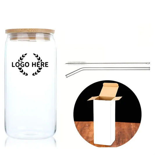 Sustainable Bamboo Lid Drinking Glasses with Glass Straw