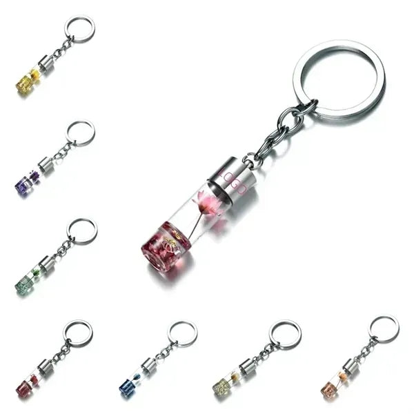 Dry Flower Glass Bottle Keychain