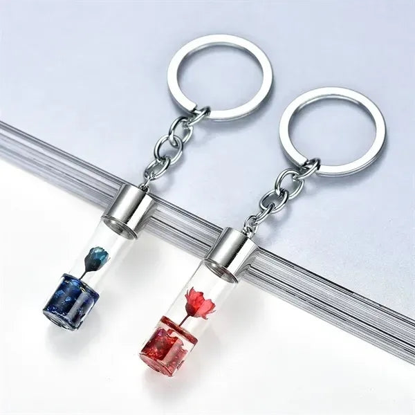 Dry Flower Glass Bottle Keychain