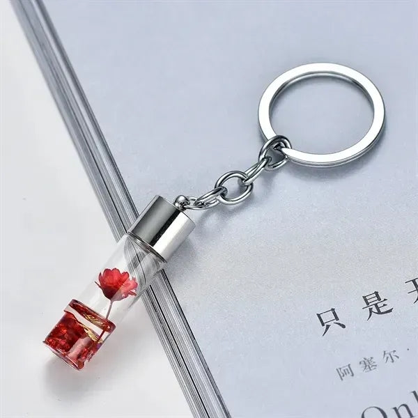 Dry Flower Glass Bottle Keychain