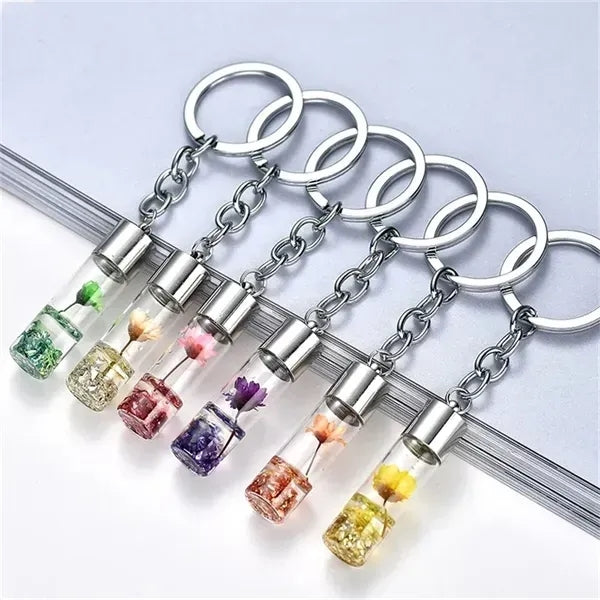Dry Flower Glass Bottle Keychain