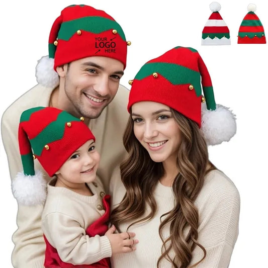 Christmas Striped Santa Hat Vintage Knitted Bells Cap