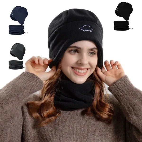 Winter fleece men's and women's warm hat scarf set