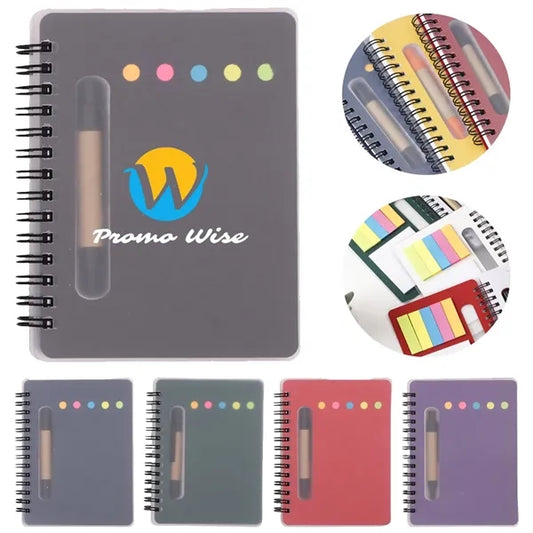 Spiral Book with Built-In Pen and Various Sticky Notepads