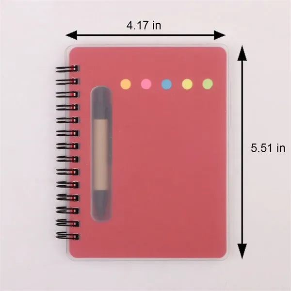 Spiral Book with Built-In Pen and Various Sticky Notepads