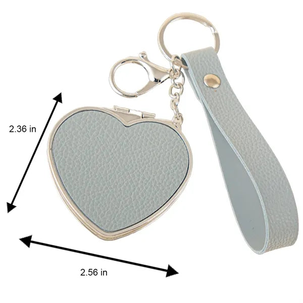 Portable Compact PU Leather Heart-Shaped Keychain Mirror