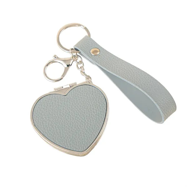 Portable Compact PU Leather Heart-Shaped Keychain Mirror