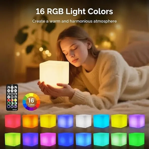 6" LED Cube Light Rechargeable RGB Color Changing Lamp
