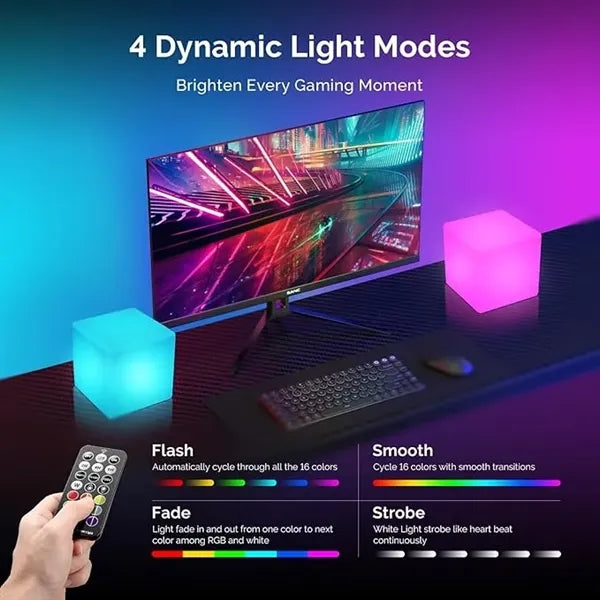 6" LED Cube Light Rechargeable RGB Color Changing Lamp