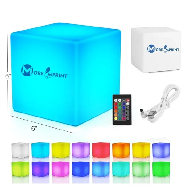 6" LED Cube Light Rechargeable RGB Color Changing Lamp