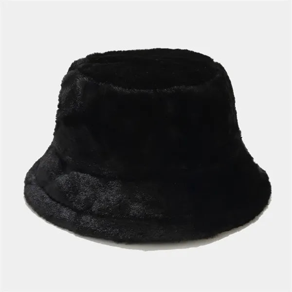 Solid color winter outdoor warm plush bucket hat