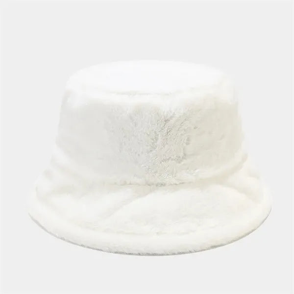 Solid color winter outdoor warm plush bucket hat