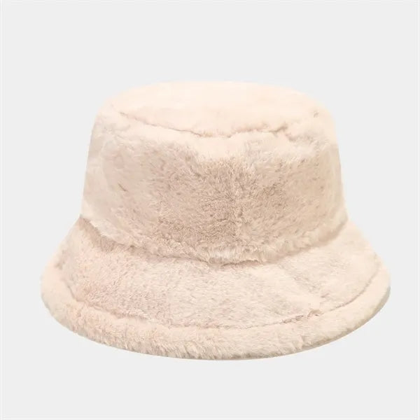 Solid color winter outdoor warm plush bucket hat