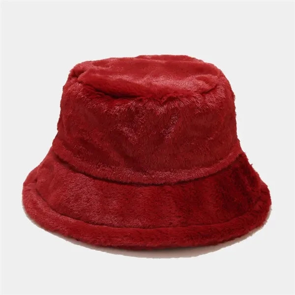 Solid color winter outdoor warm plush bucket hat
