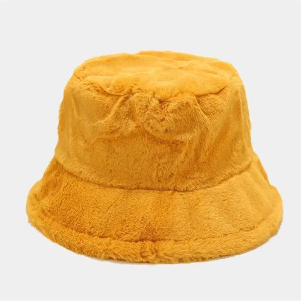 Solid color winter outdoor warm plush bucket hat