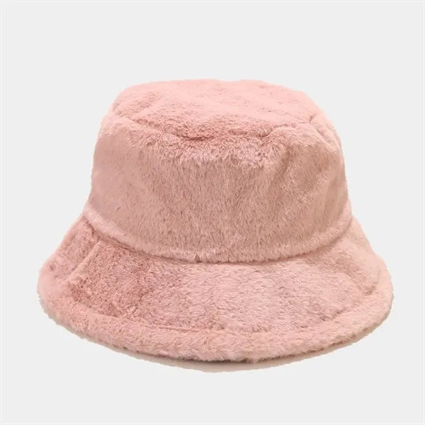 Solid color winter outdoor warm plush bucket hat