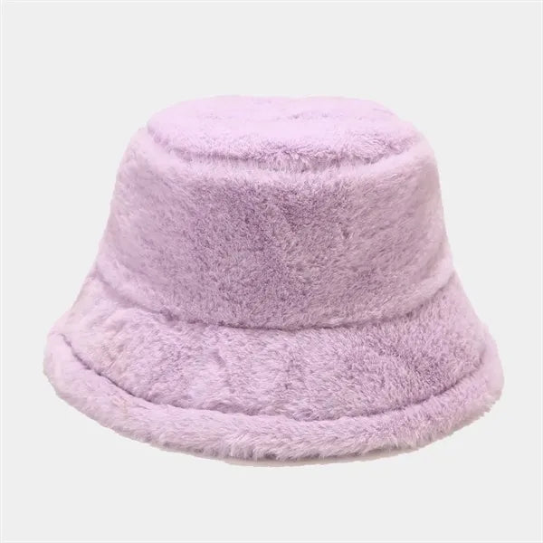 Solid color winter outdoor warm plush bucket hat