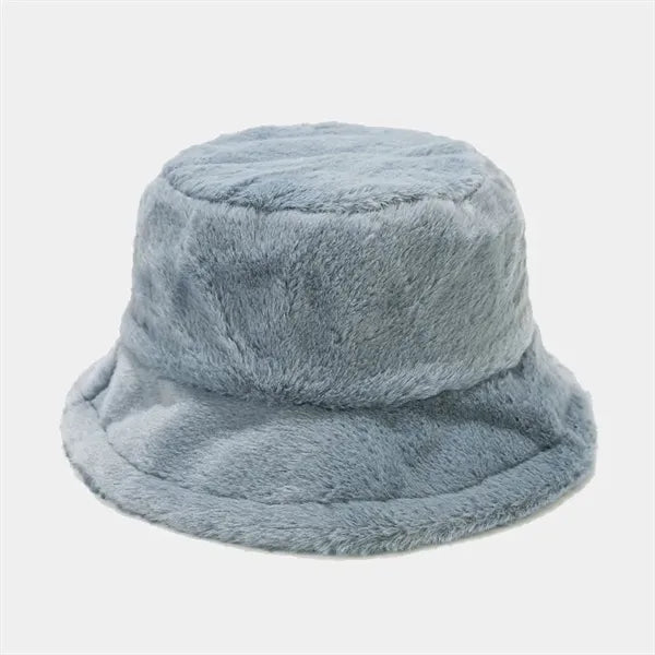 Solid color winter outdoor warm plush bucket hat
