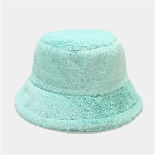 Solid color winter outdoor warm plush bucket hat