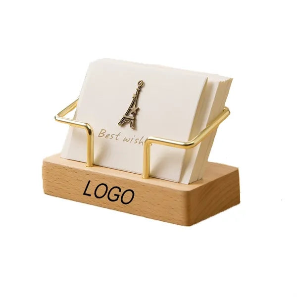Beech Wood Base Golden-Stand Business Card Holder