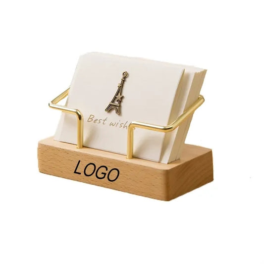 Beech Wood Base Golden-Stand Business Card Holder