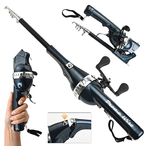 Pocket Folding Telescopic Handle Fishing Rod Built-in Reel