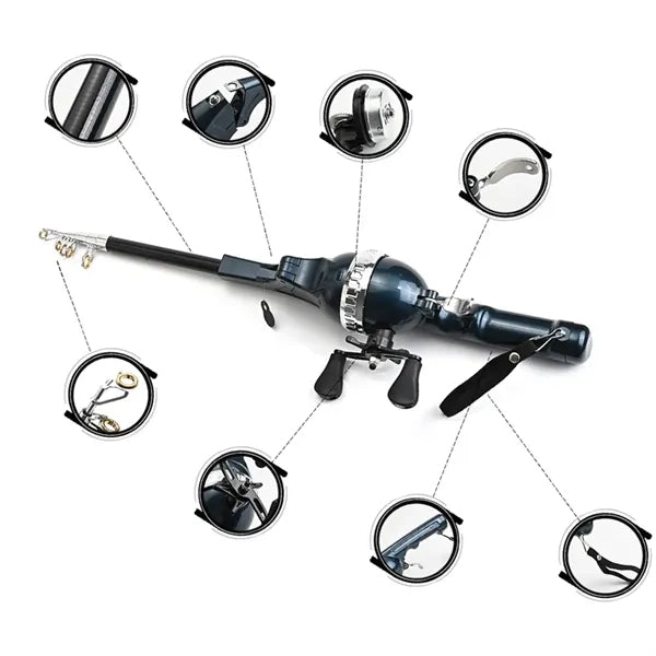 Pocket Folding Telescopic Handle Fishing Rod Built-in Reel