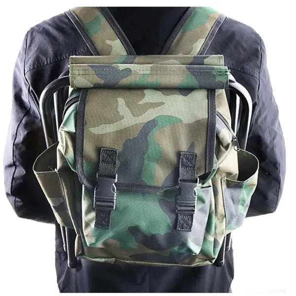 Camo Backpack Stool with Foldable Seat for Camping