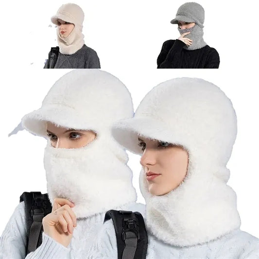 Winter women's scarf one-piece knitted plush hat