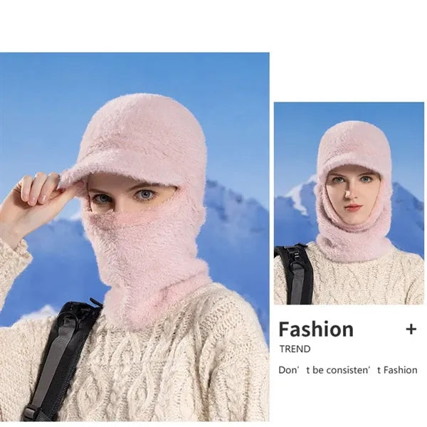 Winter women's scarf one-piece knitted plush hat