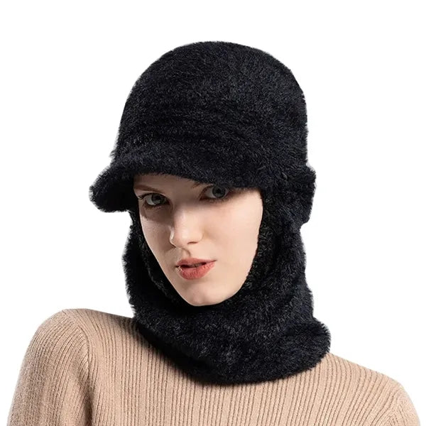 Winter women's scarf one-piece knitted plush hat