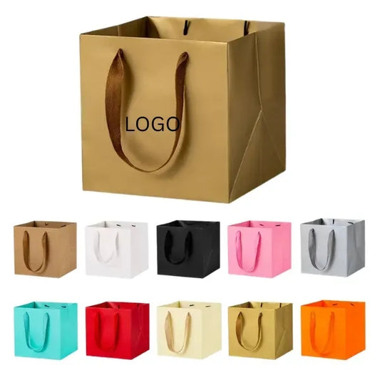 Square Kraft Paper Gift Tote Bag - Durable and Sturdy