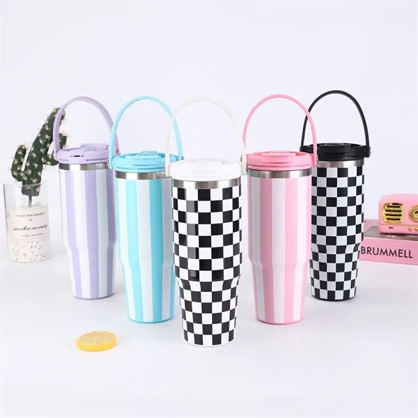 30oz Retro Stripes Double Drink Tumbler with Handle