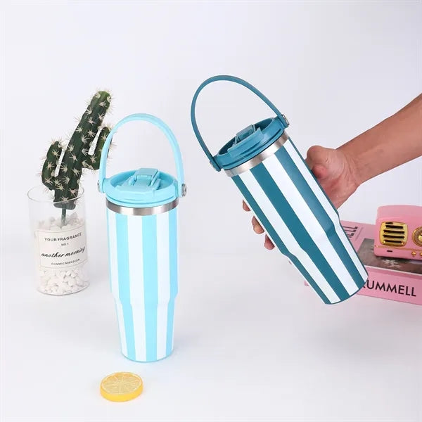 30oz Retro Stripes Double Drink Tumbler with Handle