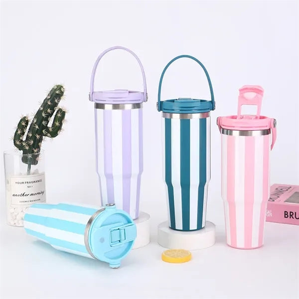 30oz Retro Stripes Double Drink Tumbler with Handle