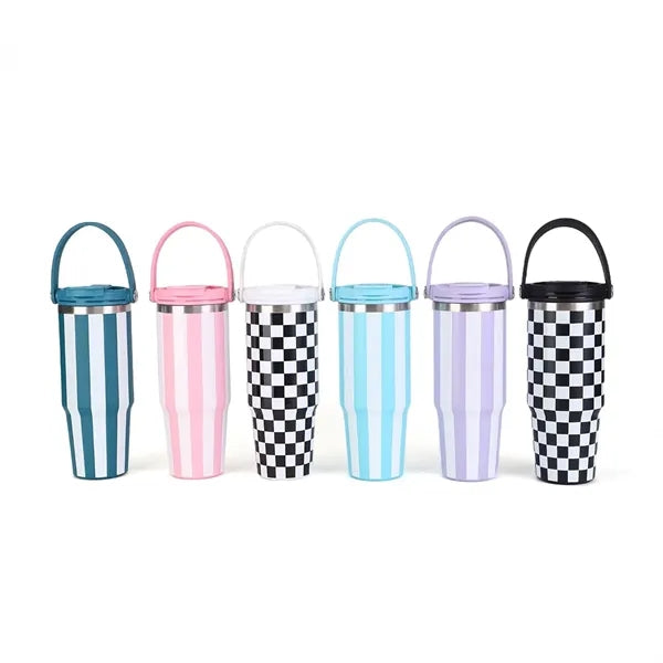 30oz Retro Stripes Double Drink Tumbler with Handle