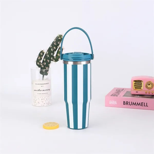 30oz Retro Stripes Double Drink Tumbler with Handle