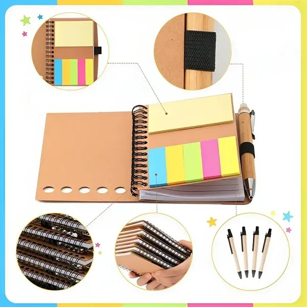 Memo Spiral Notebook with Sticky Notes and Pen